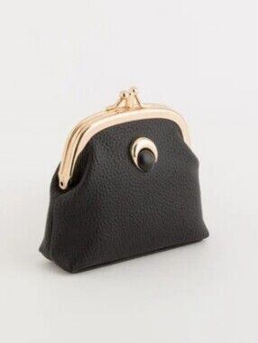 Carpisa Black Pebbled Kiss-Lock Coin Purse with Gold Accent